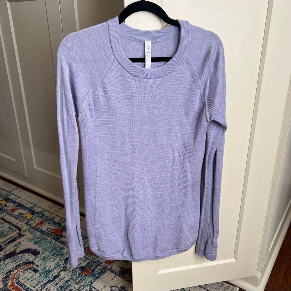 Lululemon Sit in Lotus Merino Wool Sweater in Heathered Lavender Dusk Size 8